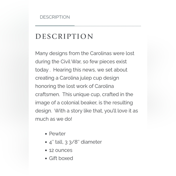 Salisbury Pewter's Carolina Pewter Cup - Picture 9 of 9